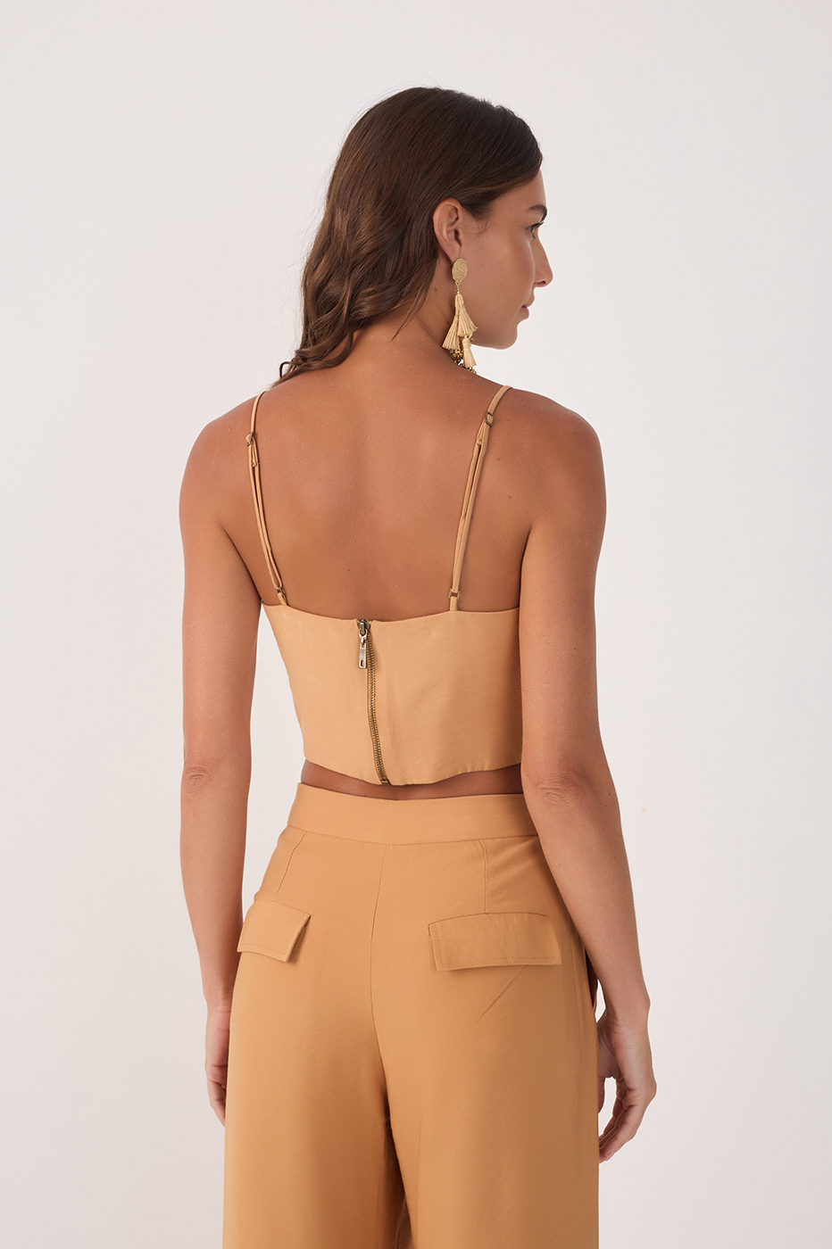 Beige Pleated Metal Zip Top