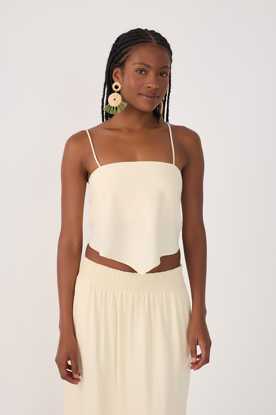 Beige Square Neck Straps Linen Crop Top_2