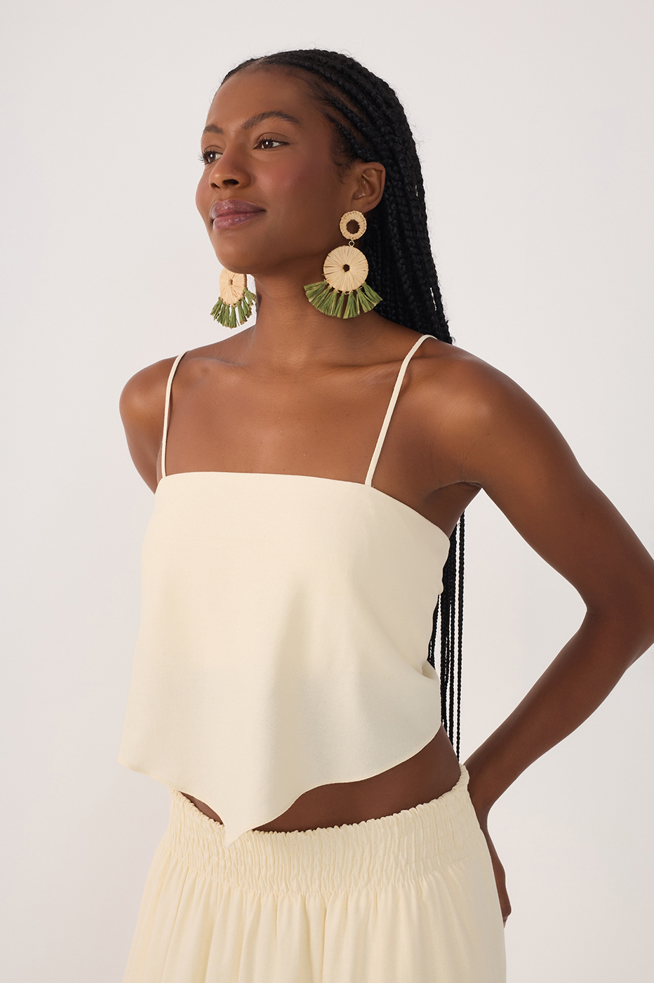 Beige Square Neck Straps Linen Crop Top_3