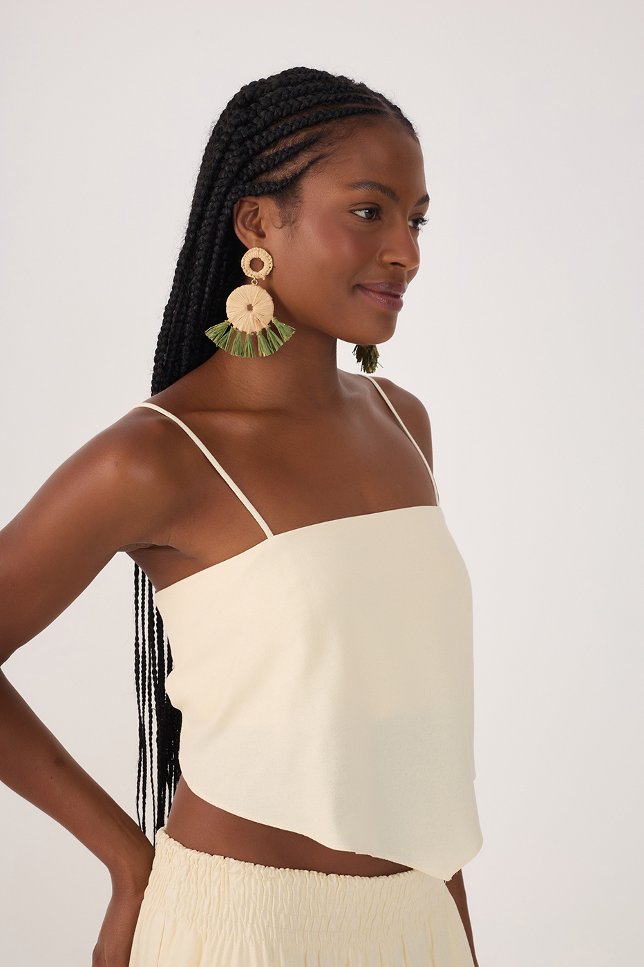 Beige Square Neck Straps Linen Crop Top_4