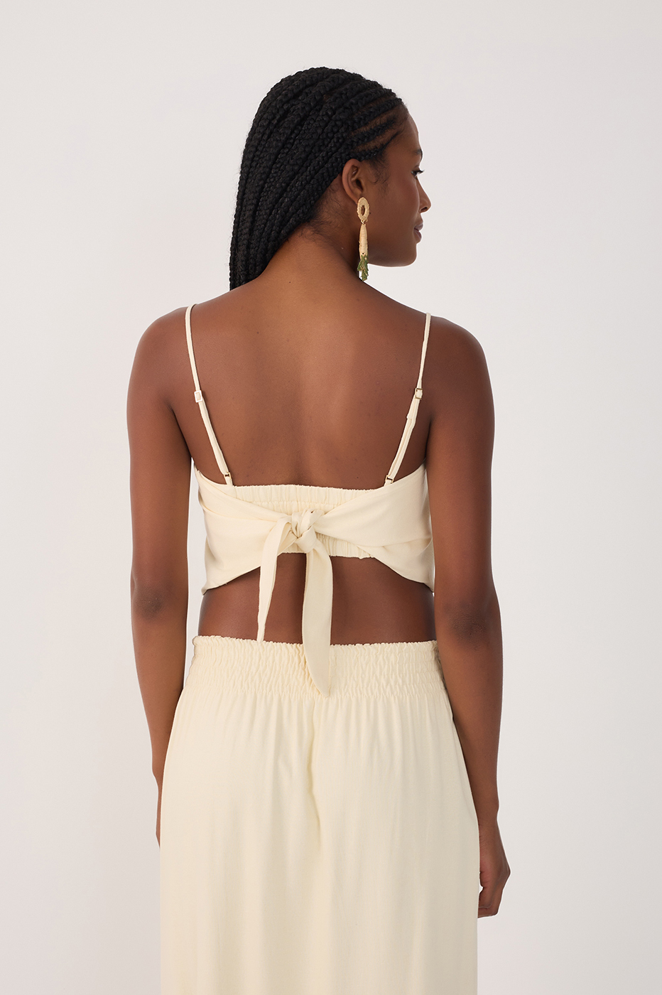 Beige Square Neck Straps Linen Crop Top_5