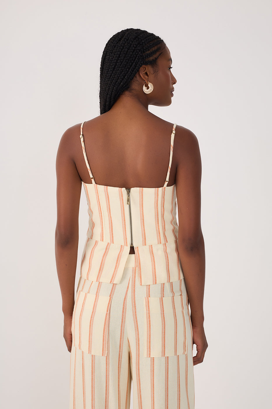 Beige Front Ties Zipper Sleeveless Blouse_5