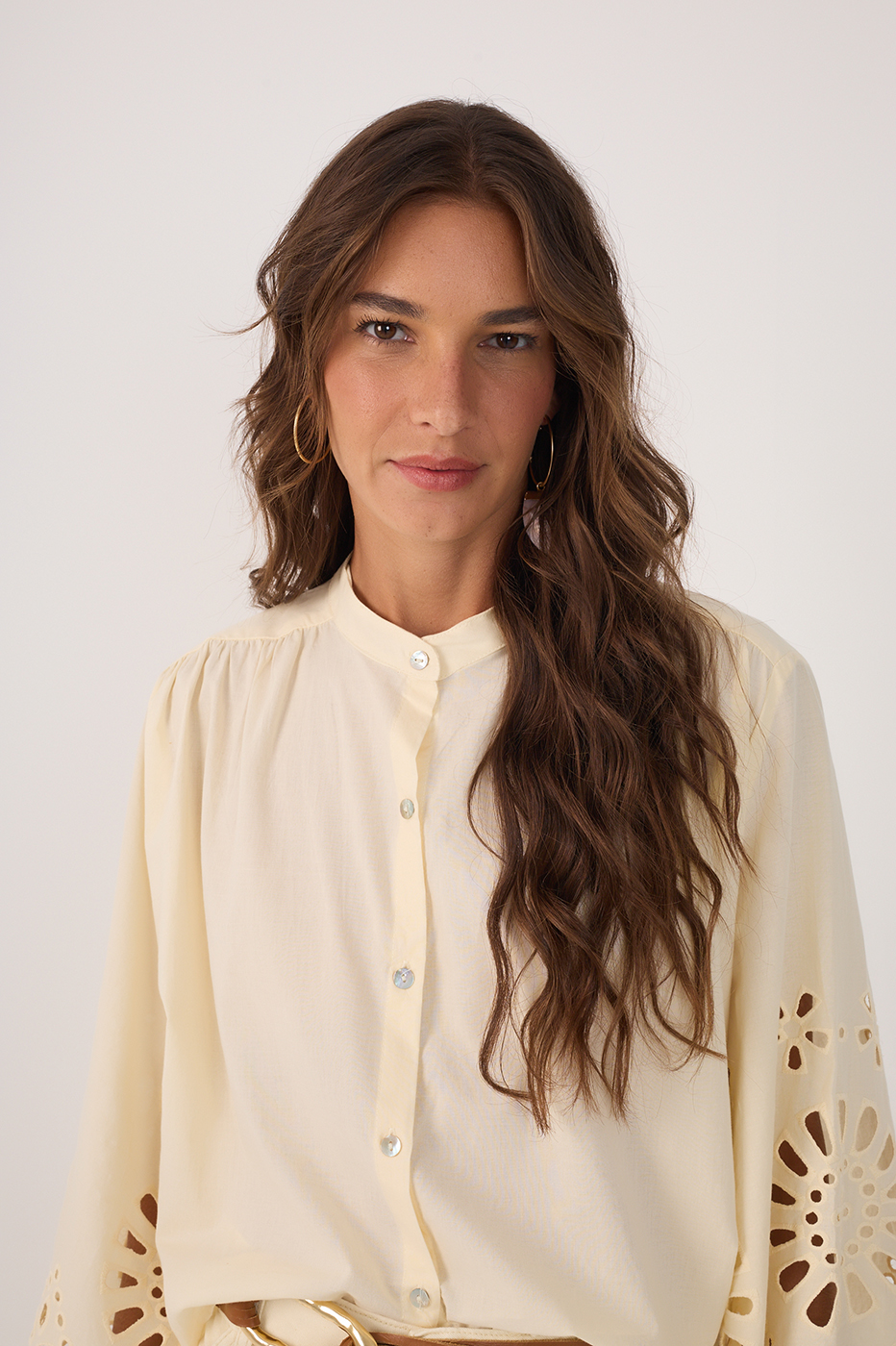 Cotton Shirt With Embroidered Hem