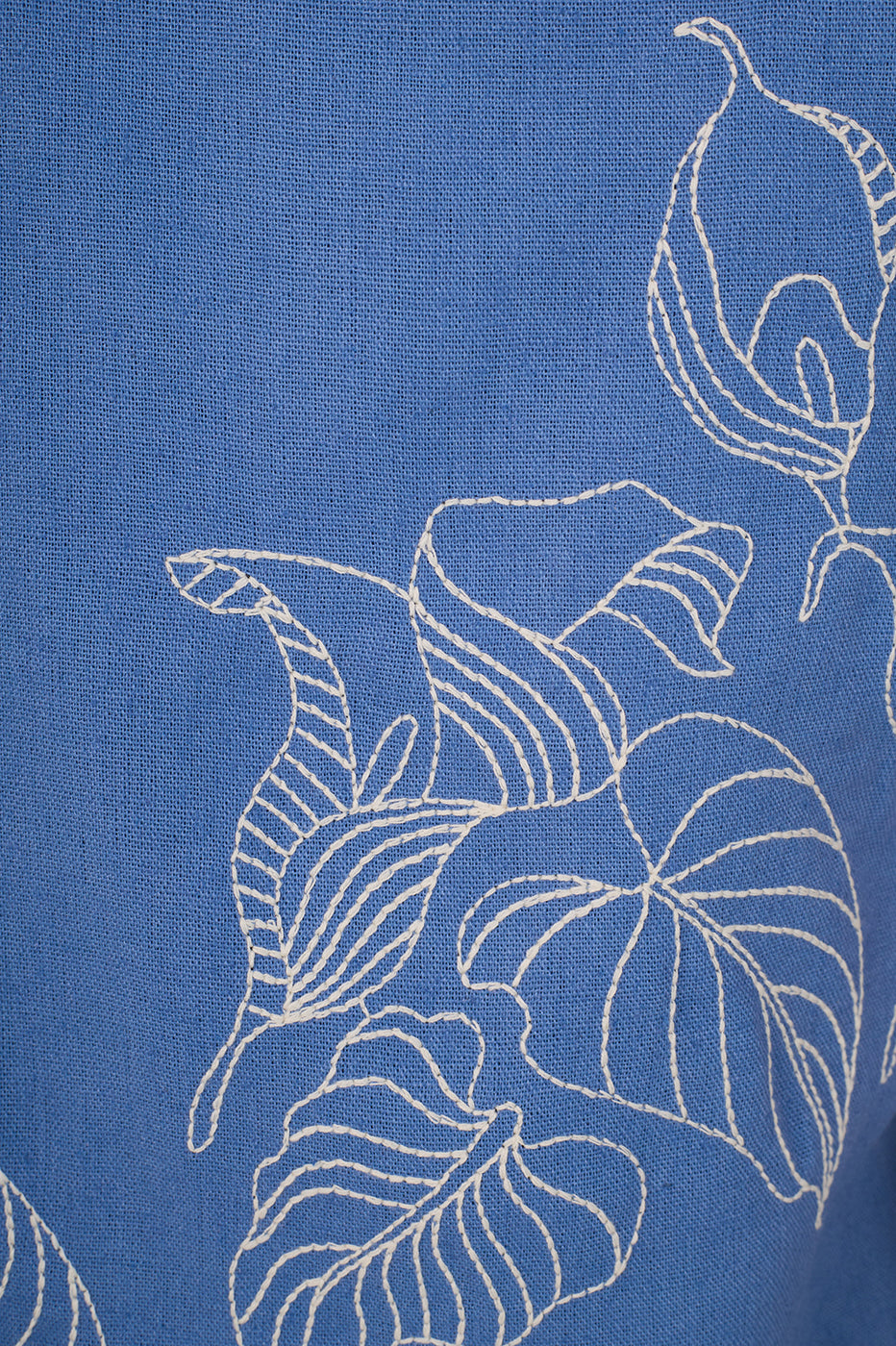 Blue Embroidered V Neck Linen Blouse_6