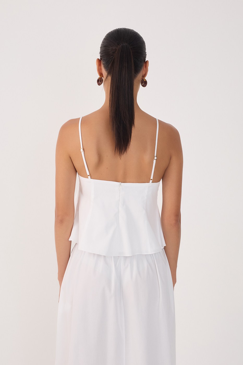 White V Neck Sleeveless Cotton Peplum Top_4