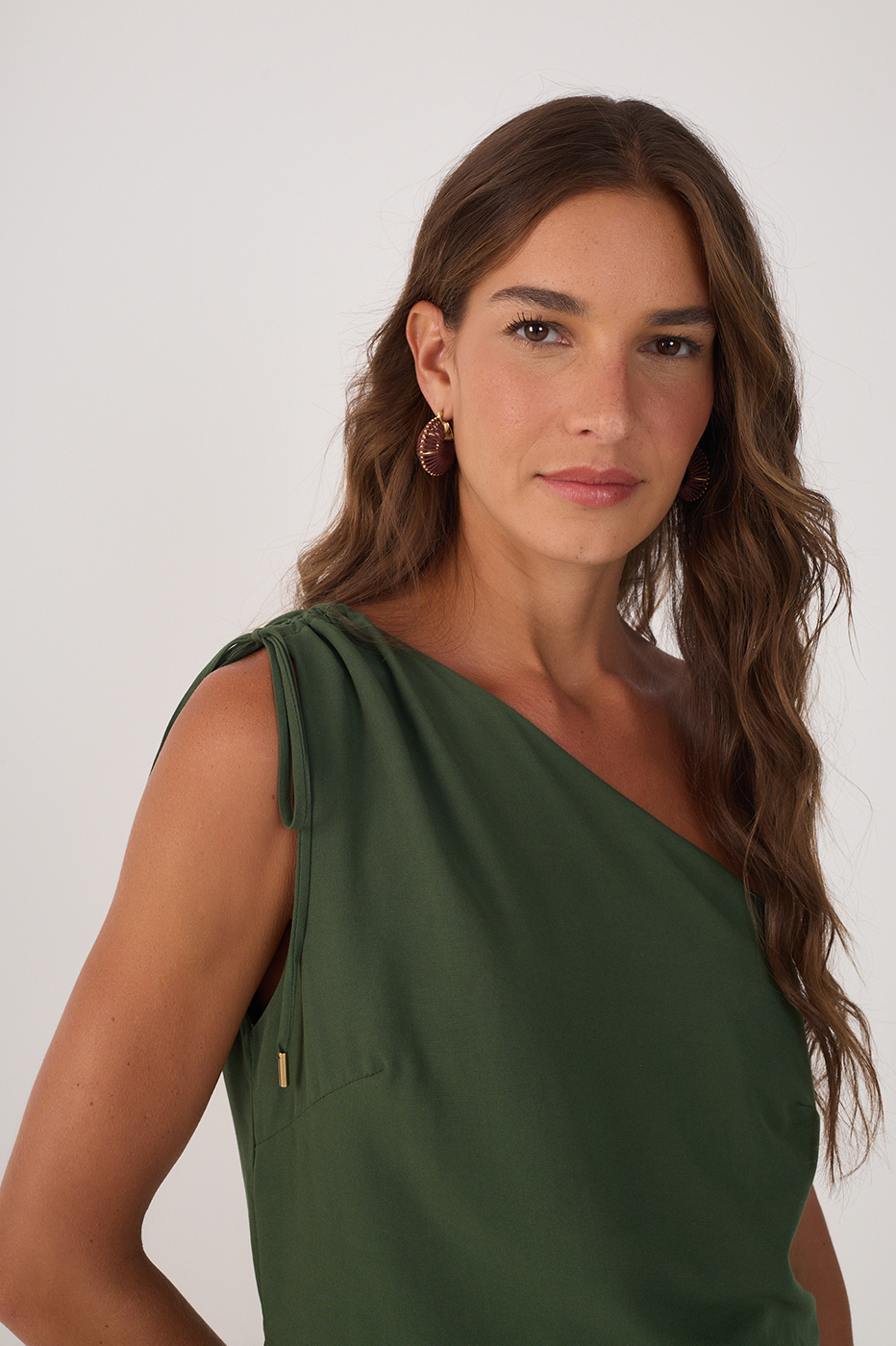 Green Asymmetric One-Shoulder Ties Blouse_3