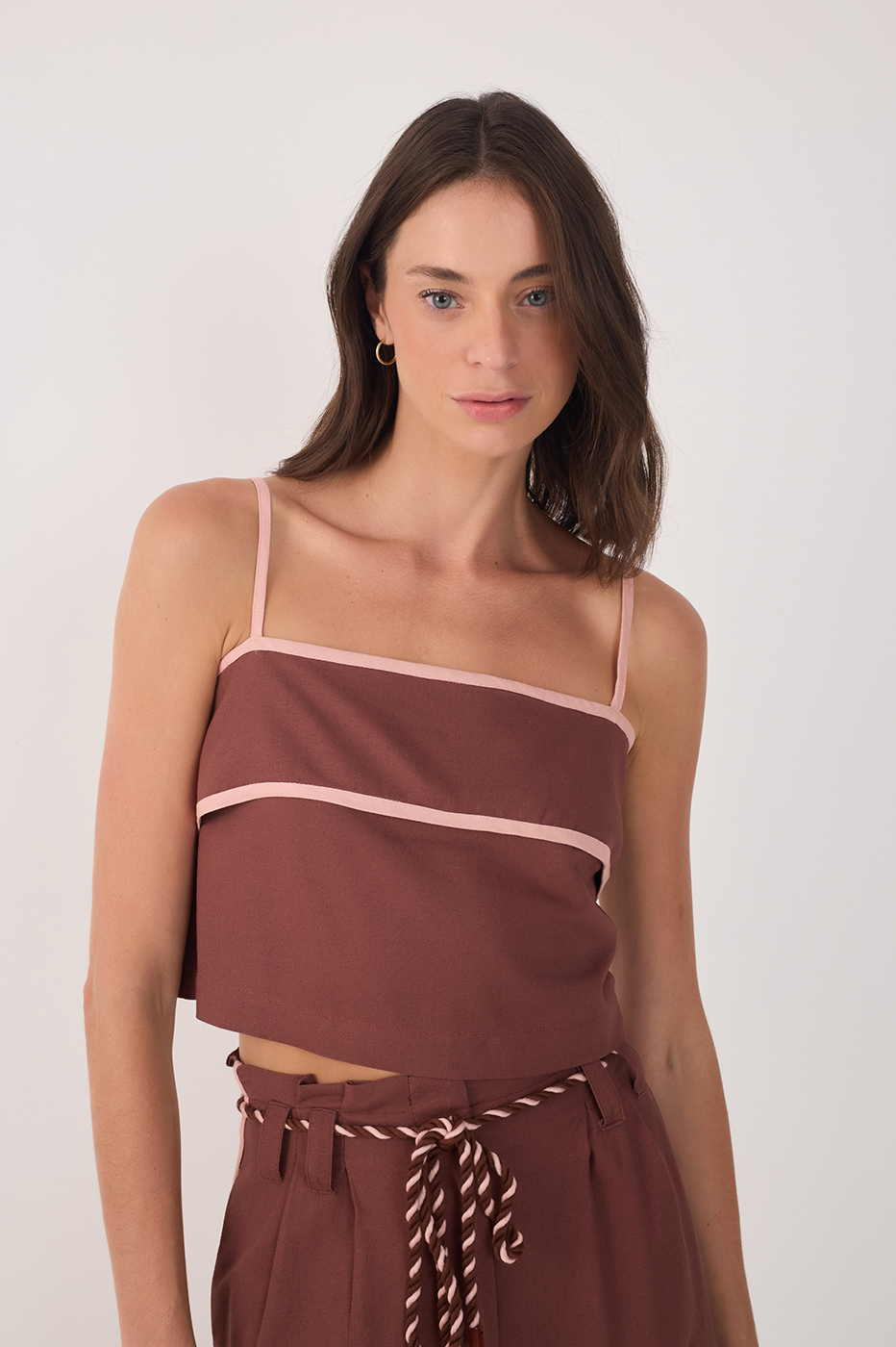 Brown Square Neck Back Button Crop Top_3