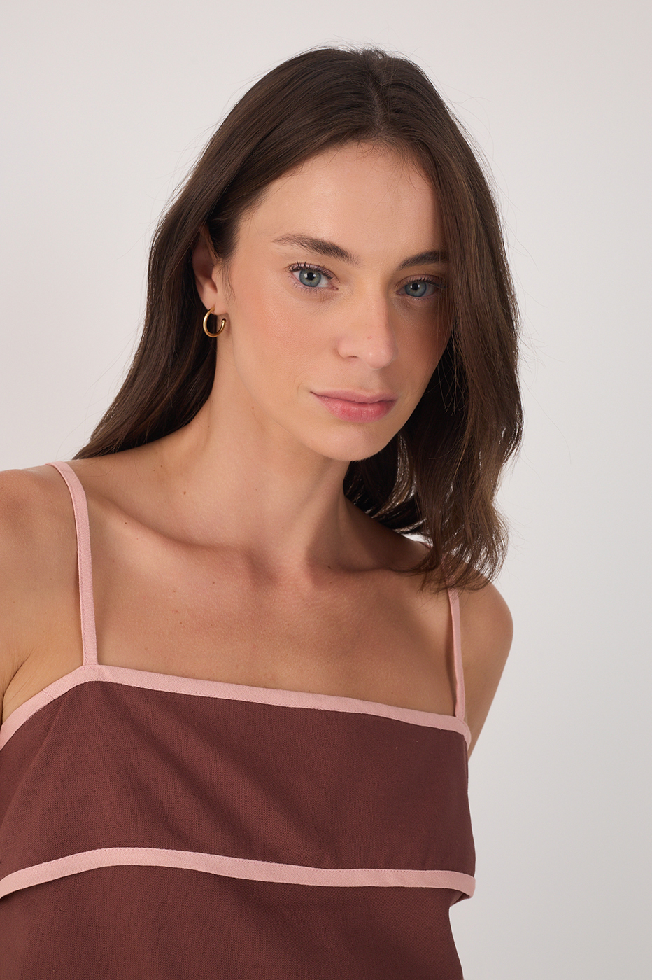 Brown Square Neck Back Button Crop Top_4