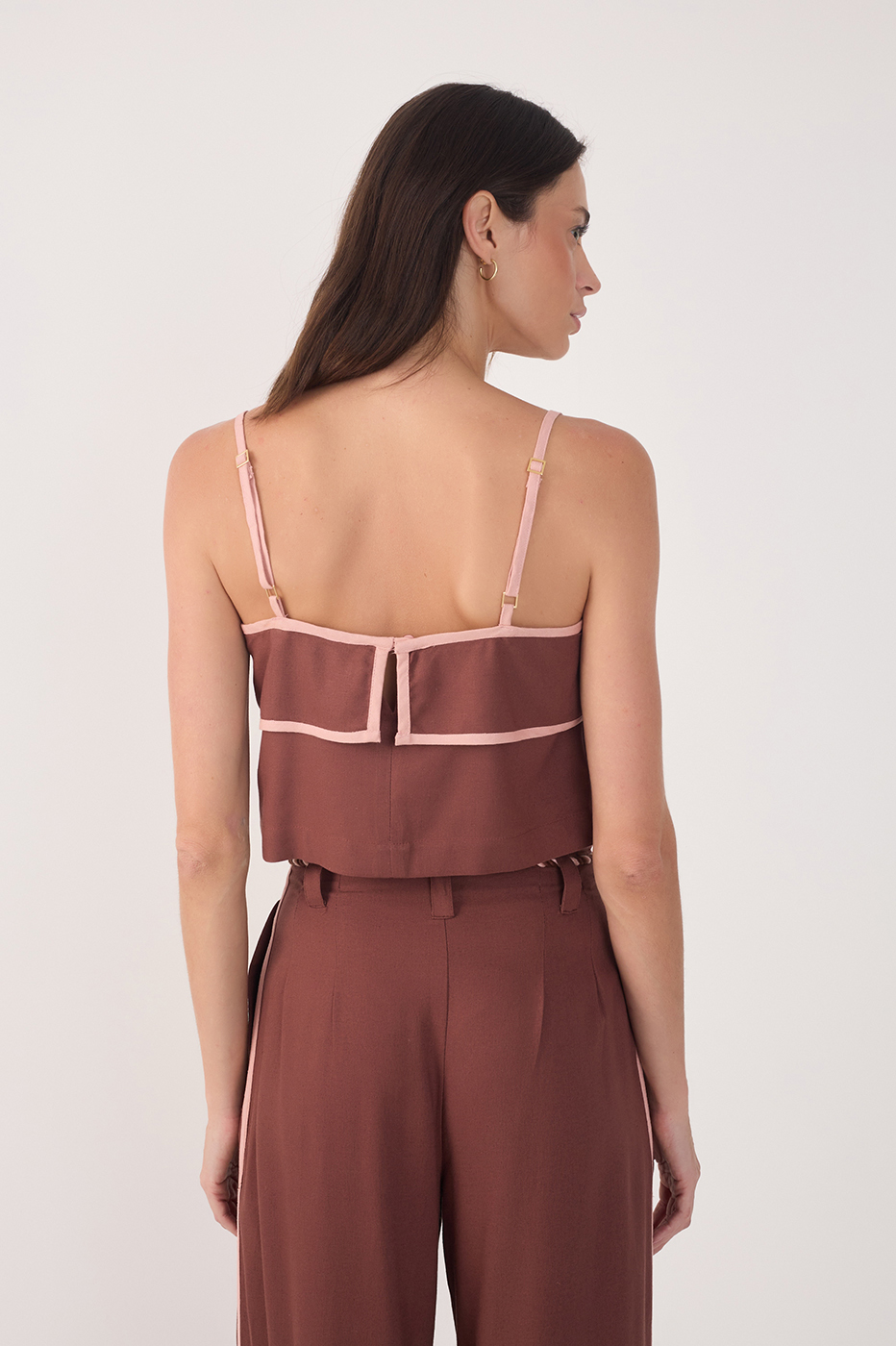 Brown Square Neck Back Button Crop Top_5