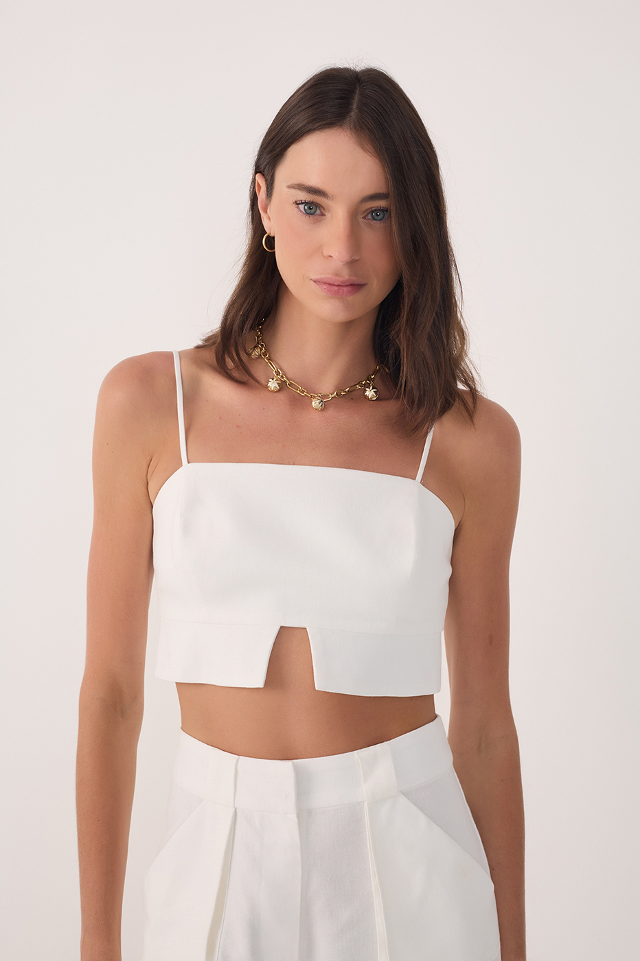 Off White Linen Cut Out Hem Top_3