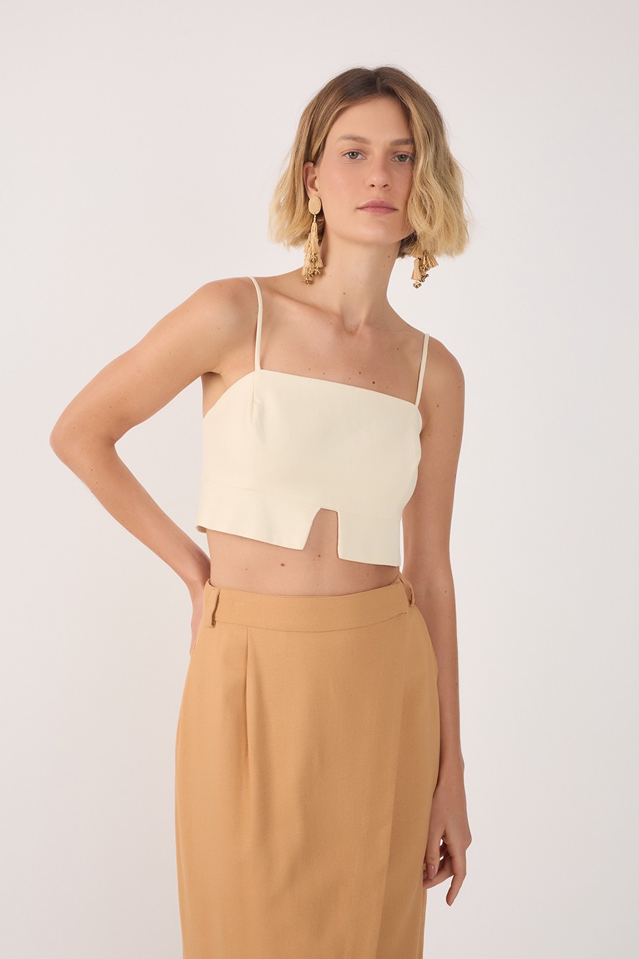 Beige Cut-Out Adjustable Straps Top