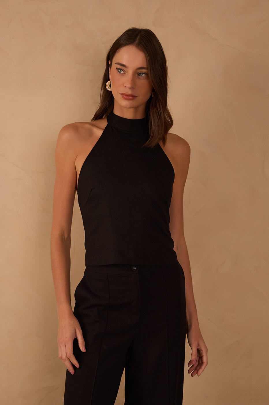 Black Linen Halter Neck Top_1