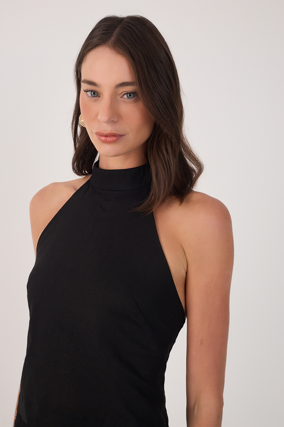 Black Linen Halter Neck Top_4