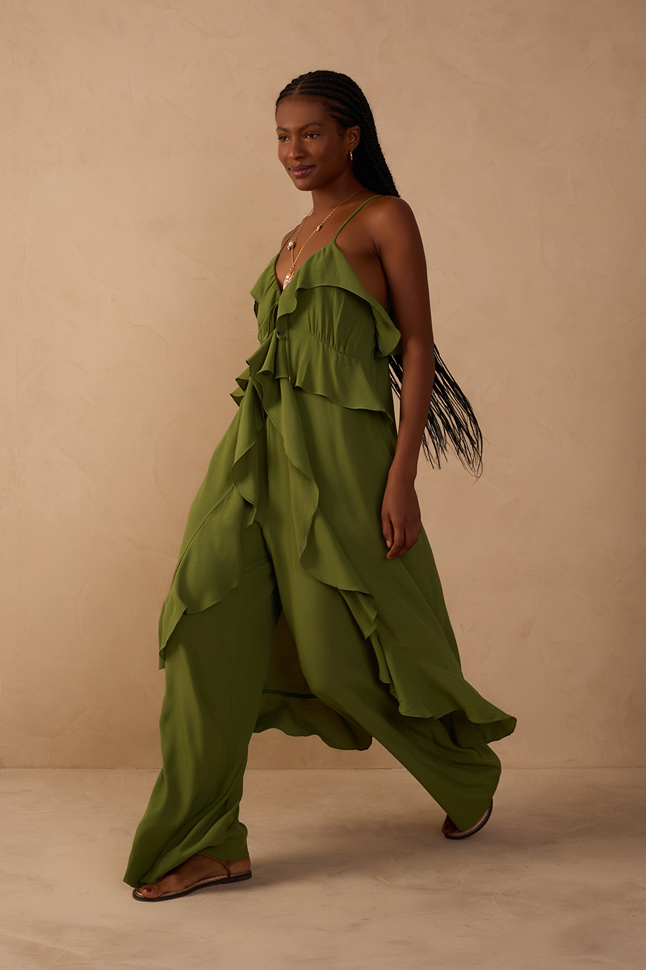 Green Coco Strapless Ruffled Crepe Tunic_1