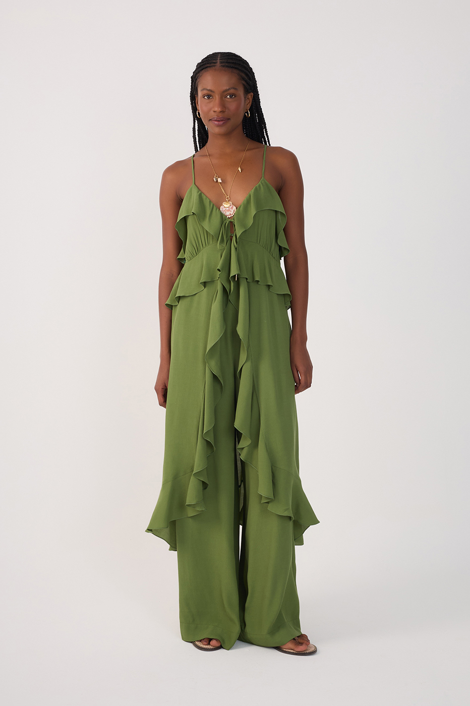 Green Coco Strapless Ruffled Crepe Tunic_2