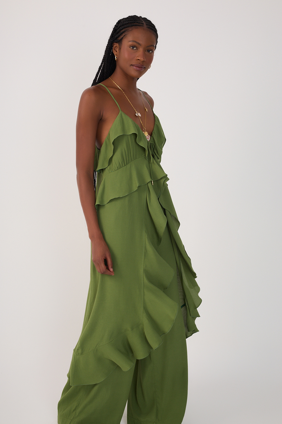 Green Coco Strapless Ruffled Crepe Tunic_3