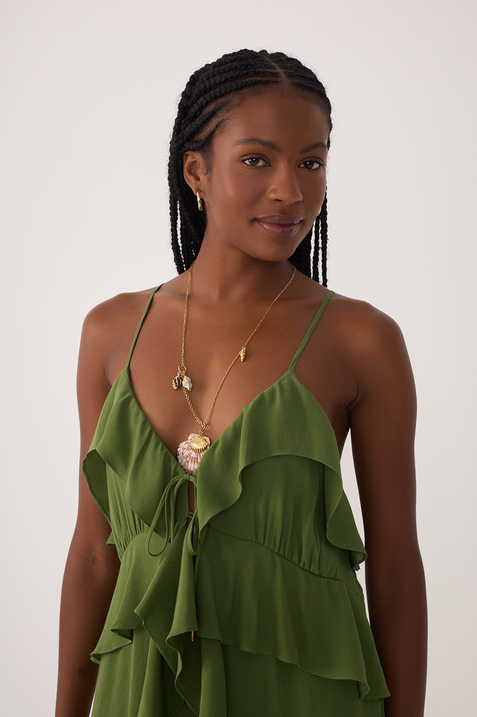 Green Coco Strapless Ruffled Crepe Tunic