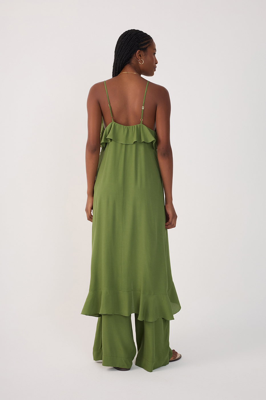 Green Coco Strapless Ruffled Crepe Tunic_5