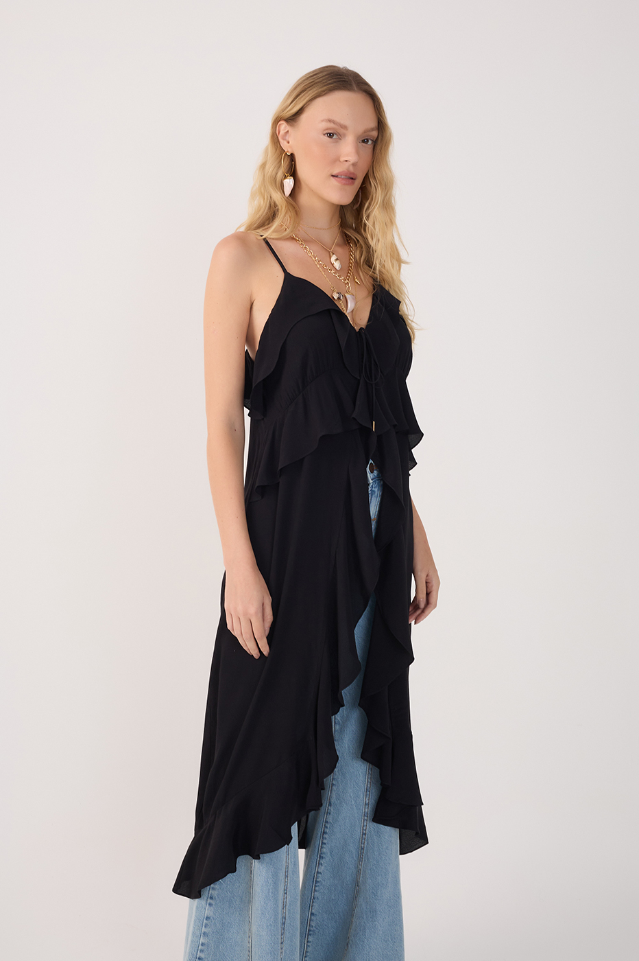 Black Coco Sleeveless Ruffled Crepe Tunic_2