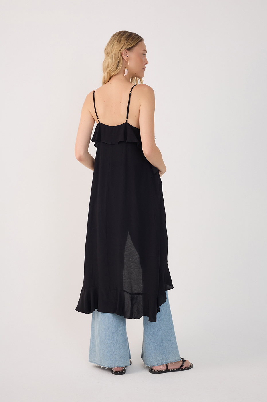 Black Coco Sleeveless Ruffled Crepe Tunic_5