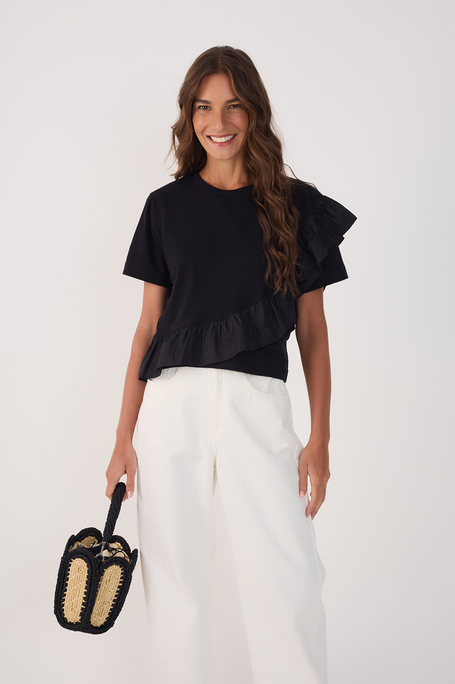 Black Fabric Ruffle Blouse_2