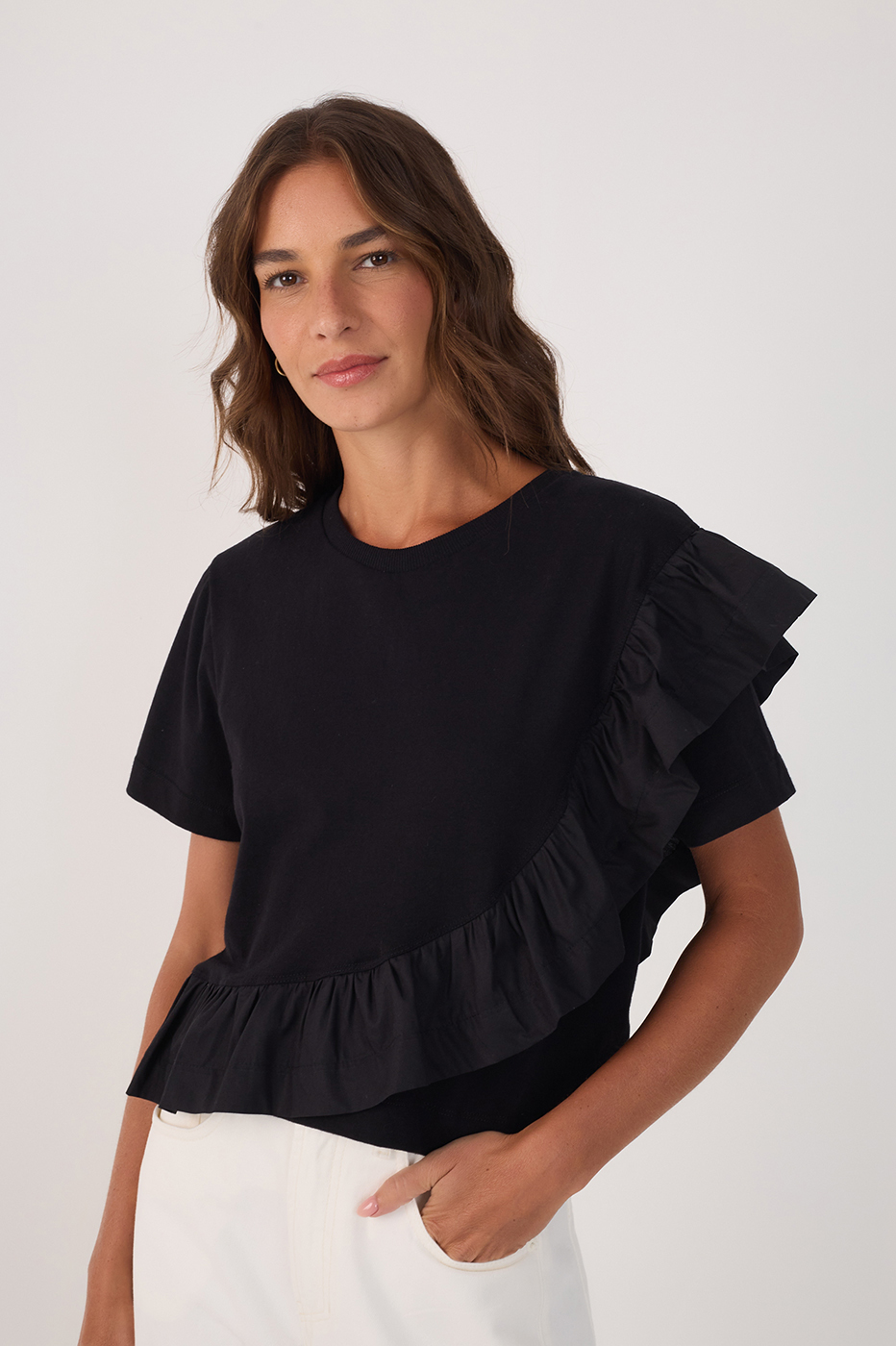 Black Fabric Ruffle Blouse_3