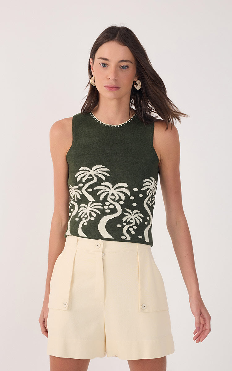 Green Pomar Crew Neck Tank Top_2