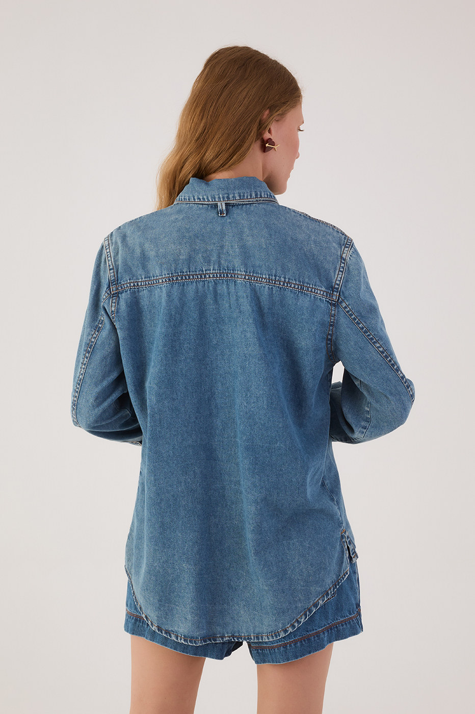 Denim Front Ties Collared Buttoned Shirt_6