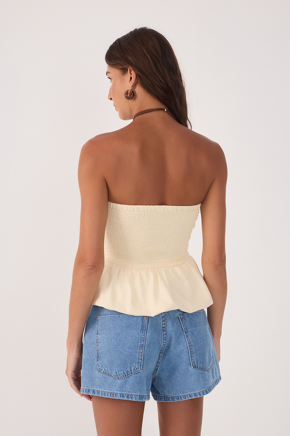 Beige Balloon Hem Blouse_4