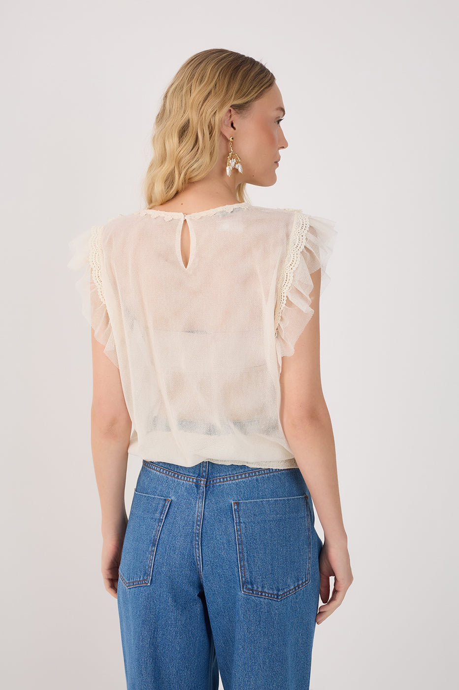 Off-White Crew Neck Lace Tulle Blouse_5