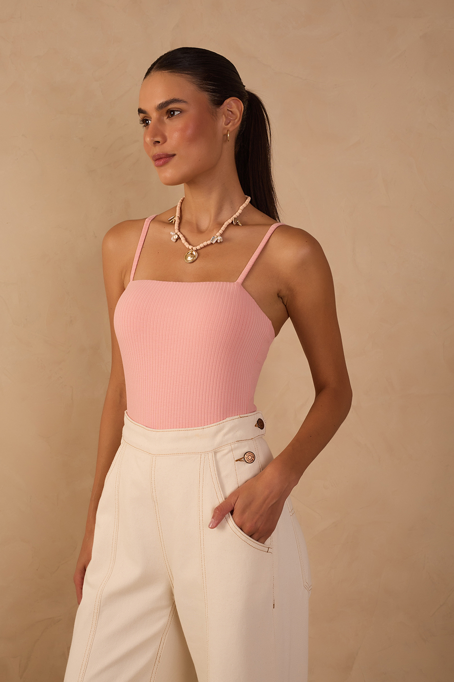Pink Basic Ribbed Bodysuit_1
