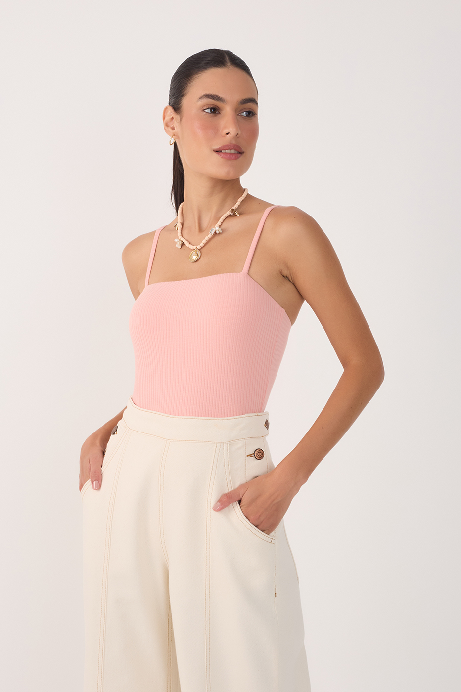 Pink Basic Ribbed Bodysuit_2