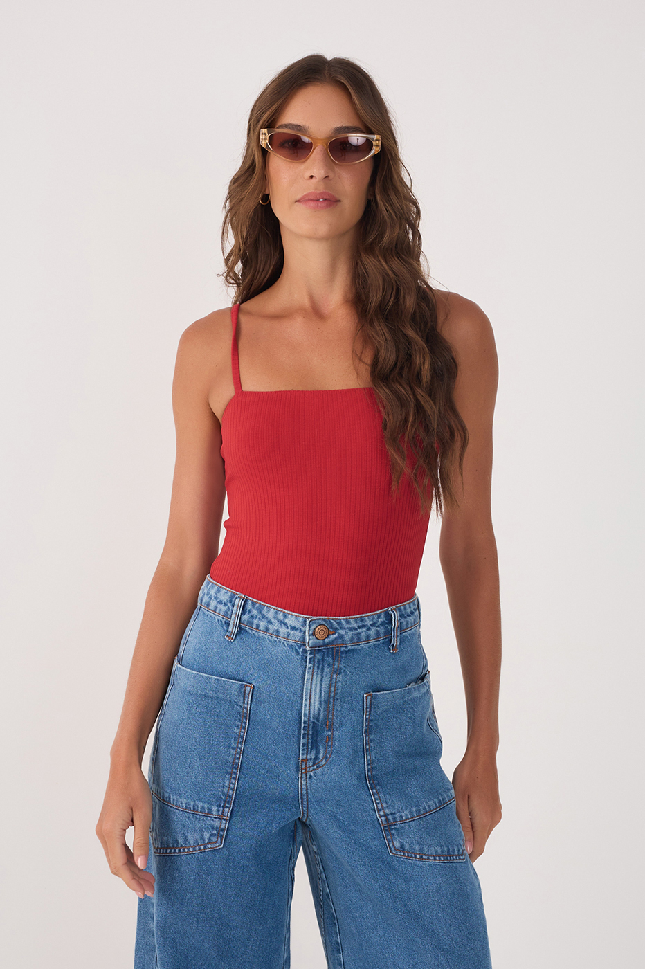 Red Basic Ribbed Bodysuit_2