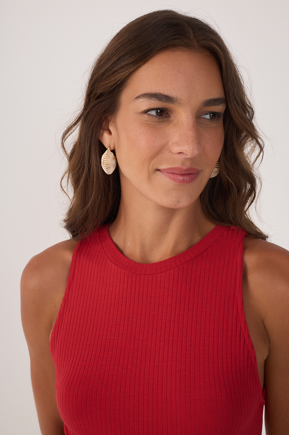 Red Crew Neck Sleeveless Ribbed Tank Top_4