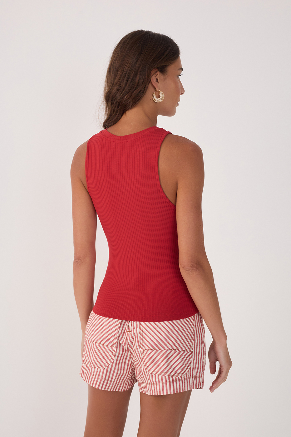 Red Crew Neck Sleeveless Ribbed Tank Top_6