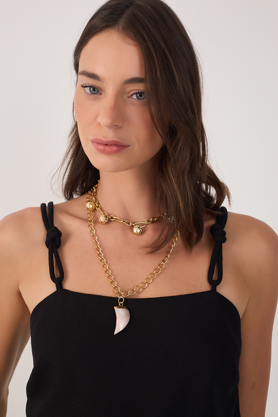 Black Square Neck Knot Ties Linen Blouse_4