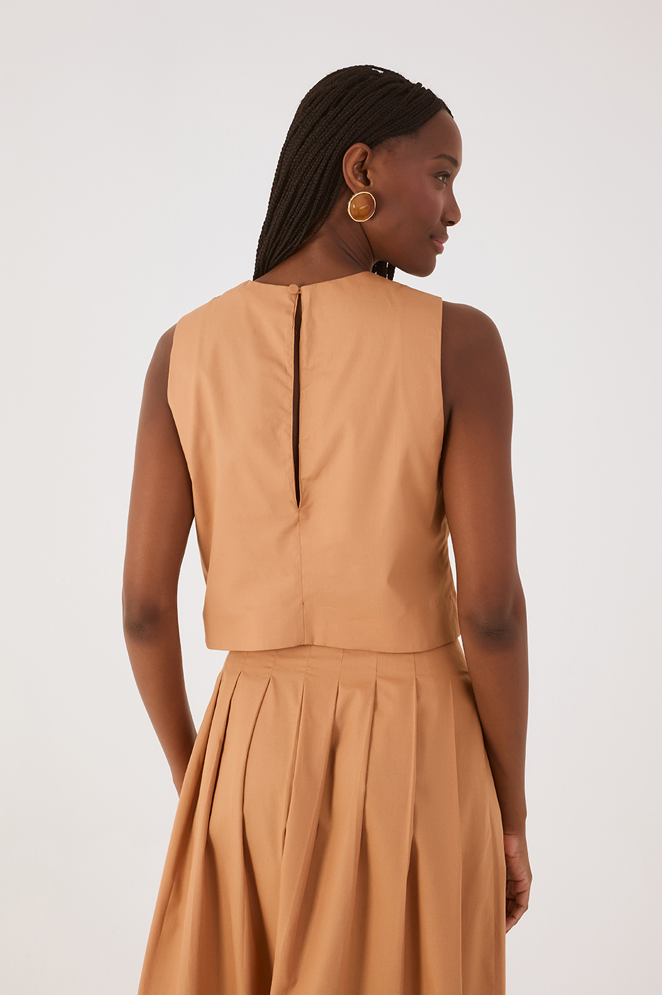 Beige Leme Foliage Embroidered Cotton Blouse