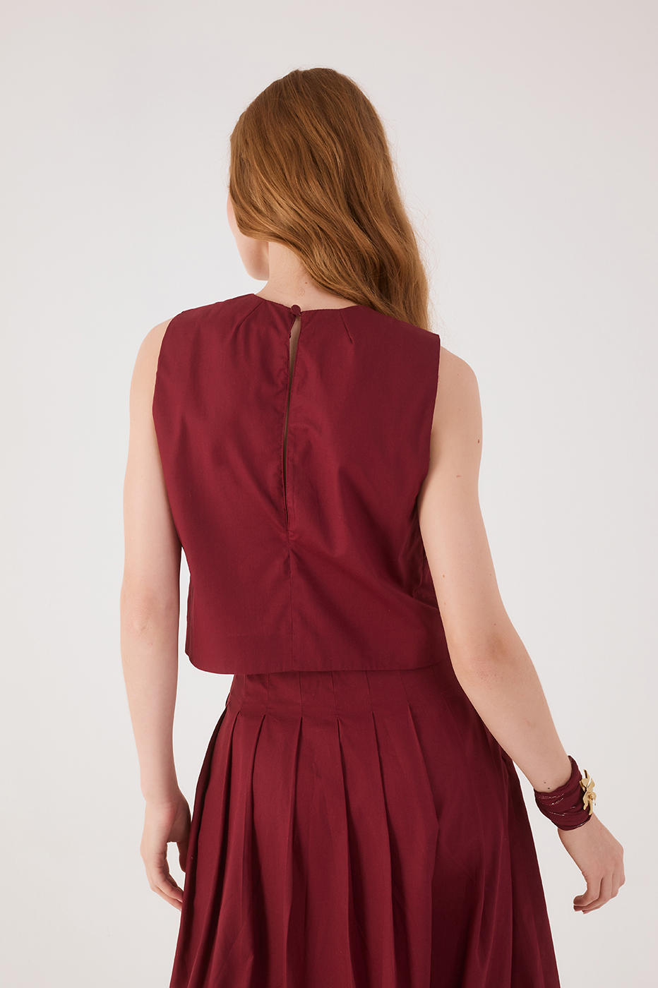 Wine Bossa Foliage Embroidered Cotton Blouse