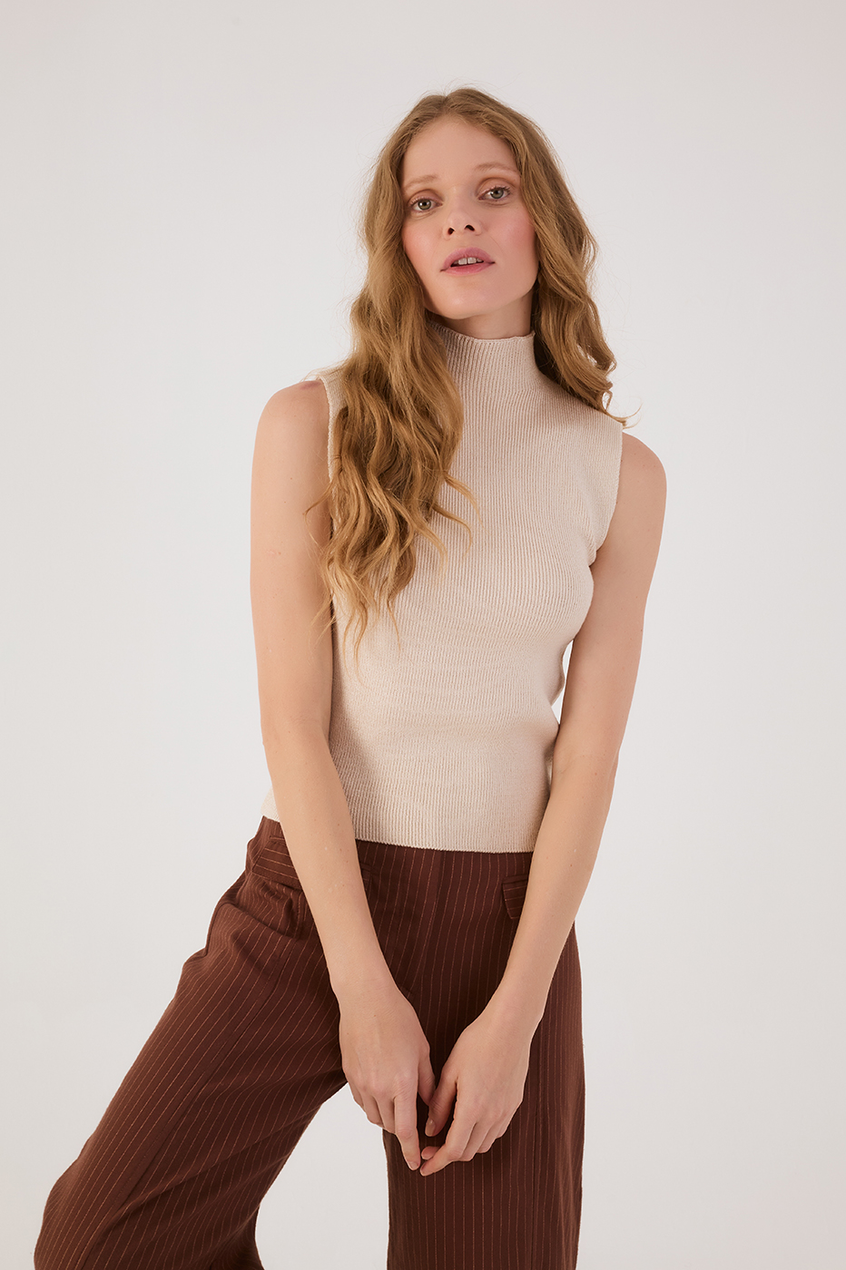 Blue Maritime Sleeveless Tricot Turtleneck_2