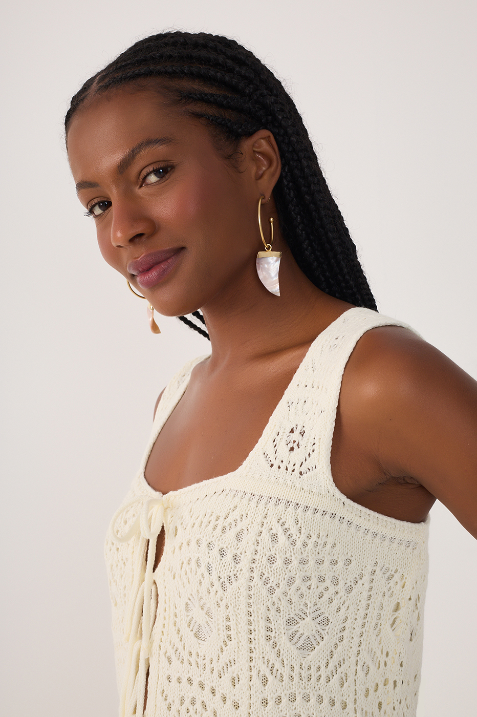 Off-White Square Neck Sleeveless Blouse