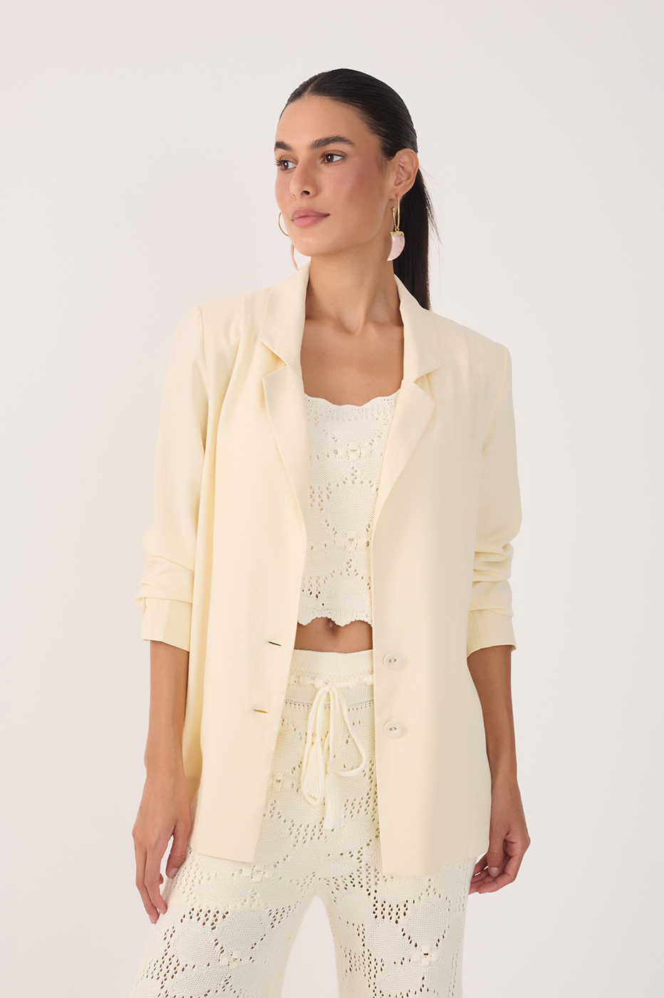 Beige Square Neck Sleeveless Tricot Blouse_2