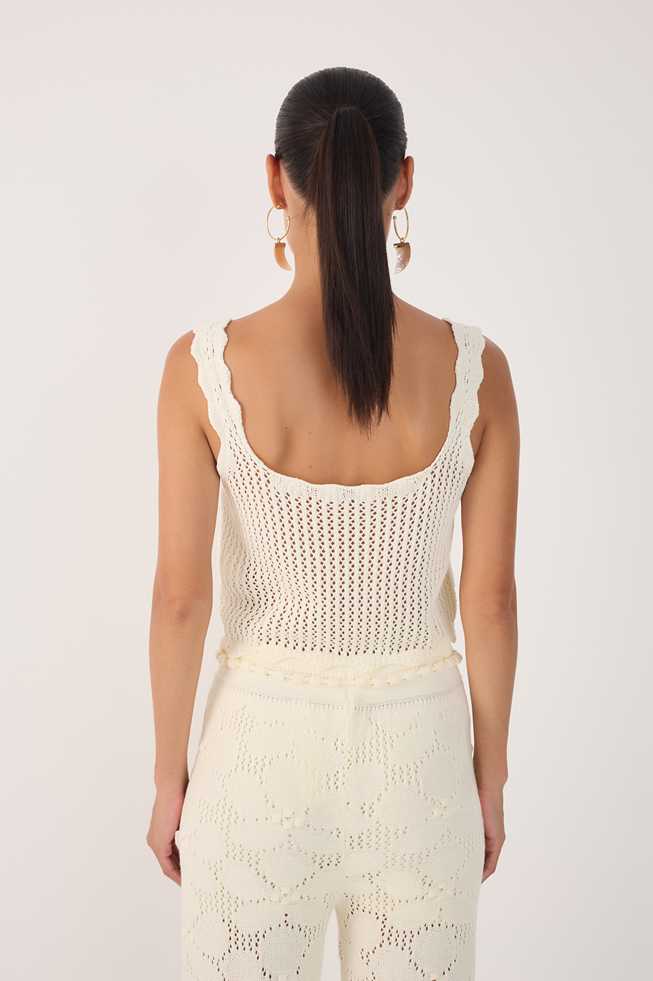 Beige Square Neck Sleeveless Tricot Blouse_5