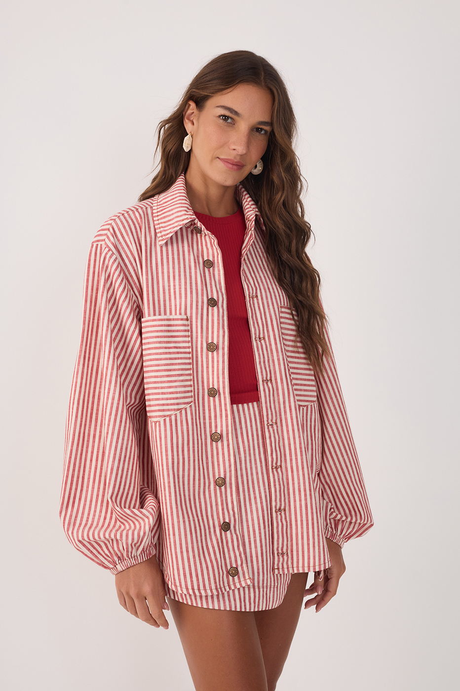 Red Stripes Collared Buttoned Twill Shirt