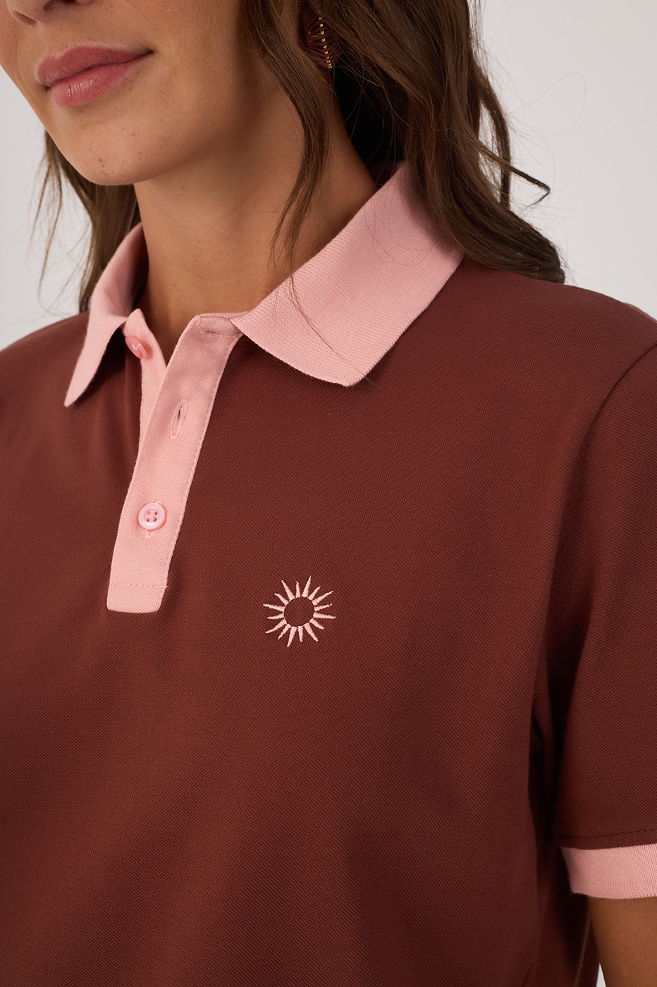 Brown Embroidered Buttoned Polo Shirt