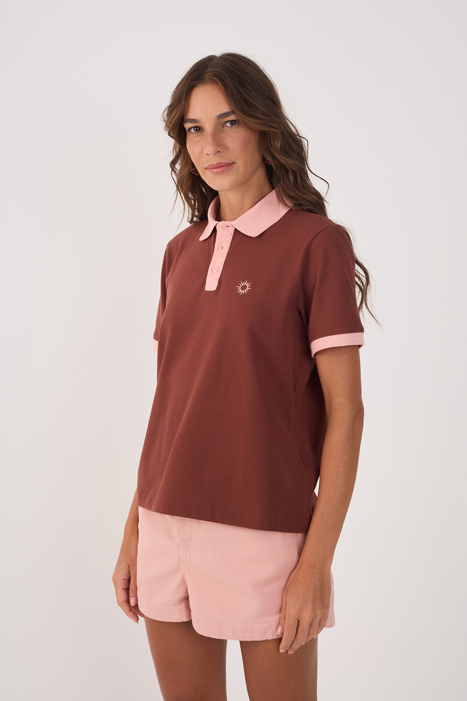 Brown Embroidered Buttoned Polo Shirt_4