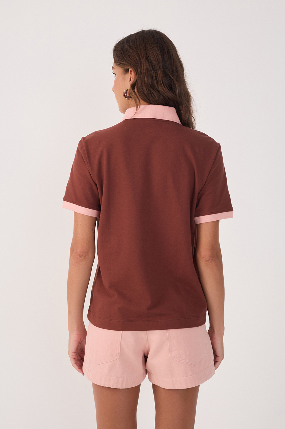 Brown Embroidered Buttoned Polo Shirt_5