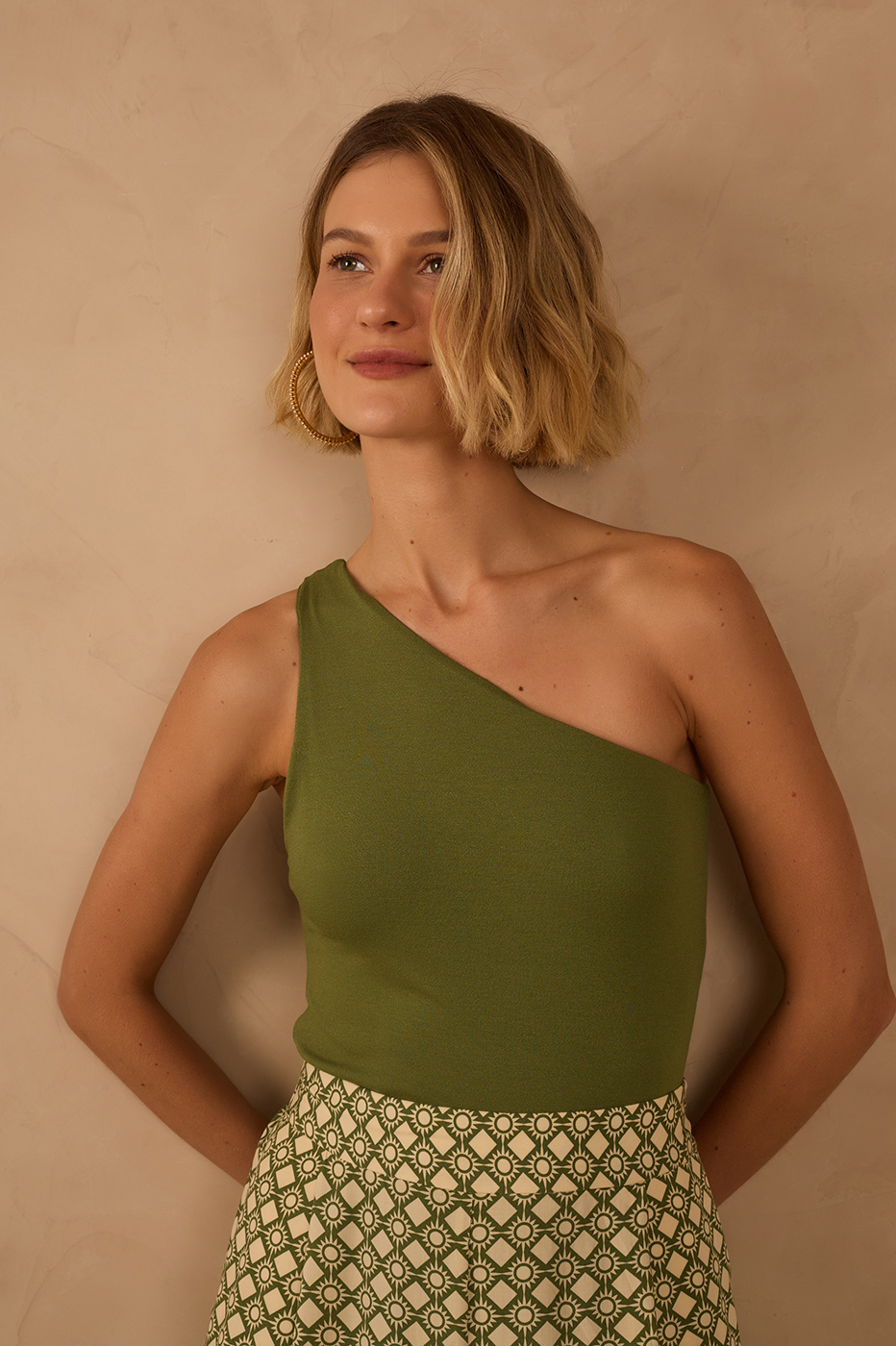 Green Coco One-Shoulder Crepe Bodysuit_1