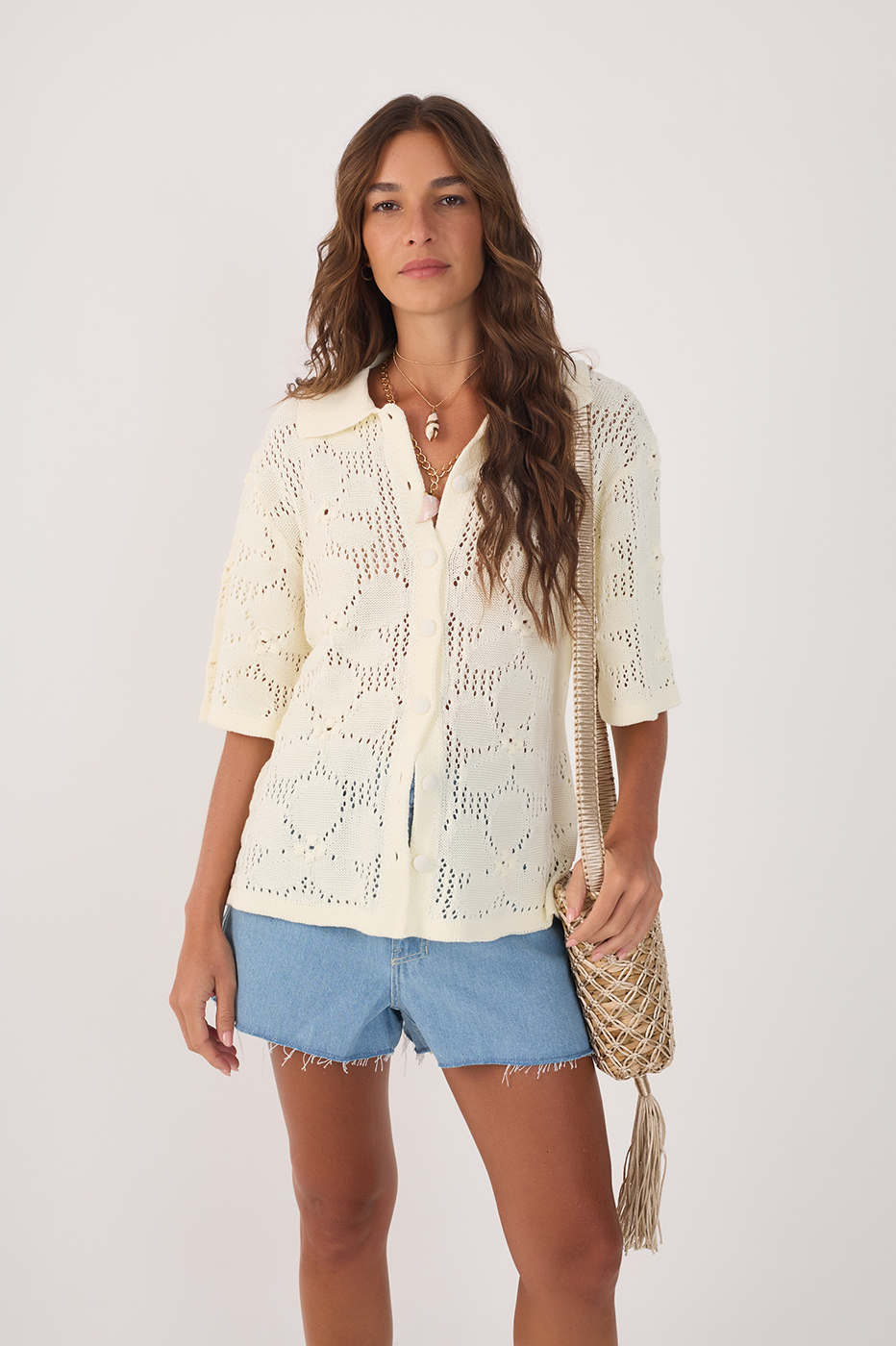 Beige Buttoned Short Sleeve Tricot Shirt_2