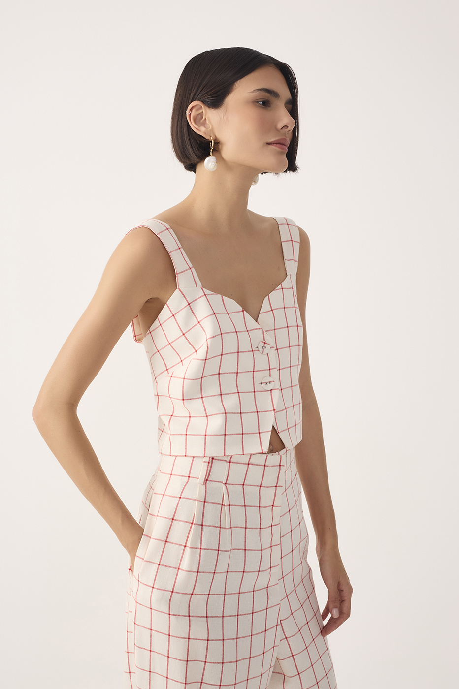 Off-White Plaid Buttoned Linen Blouse_3