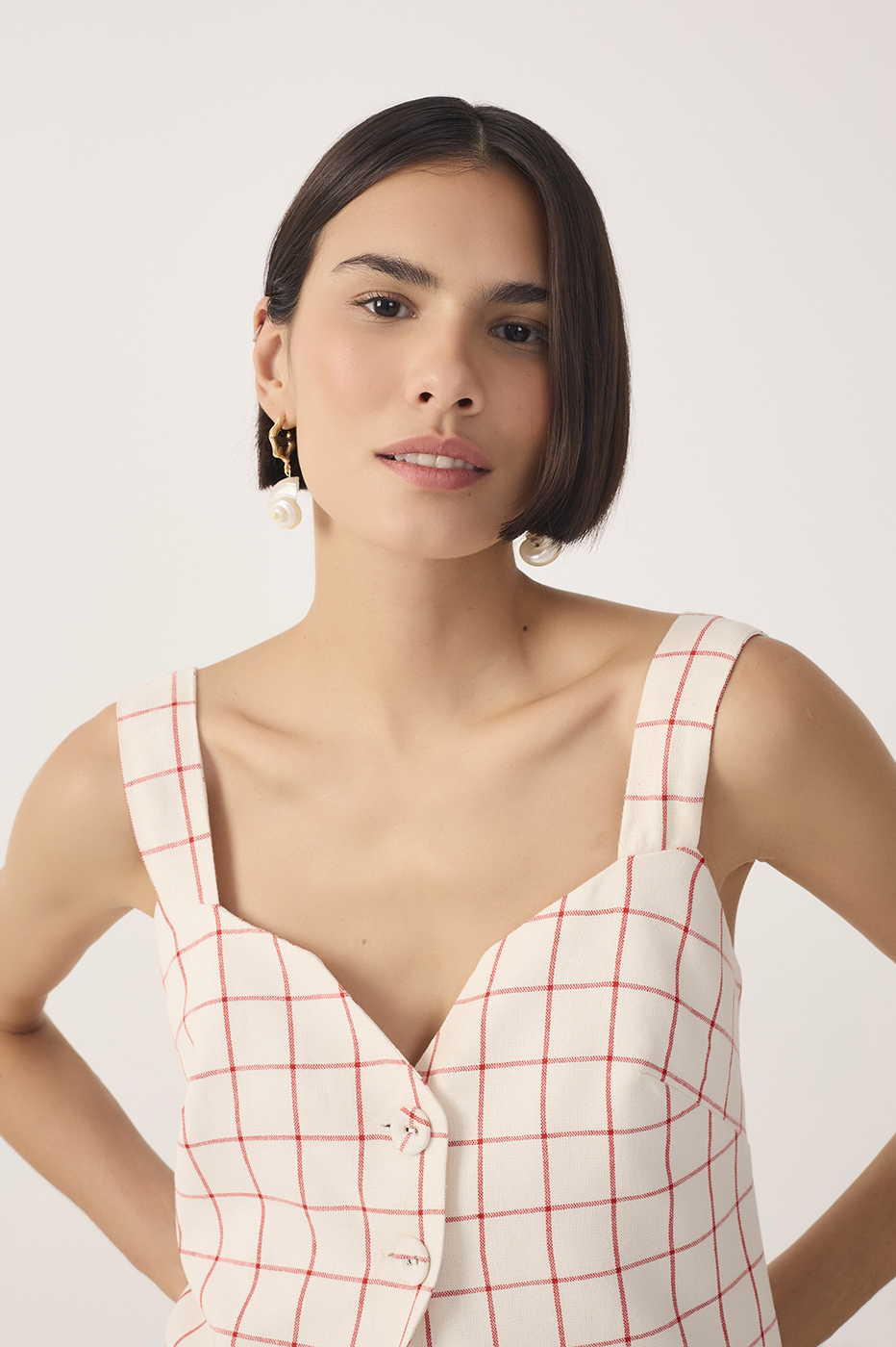 Off-White Plaid Buttoned Linen Blouse_4